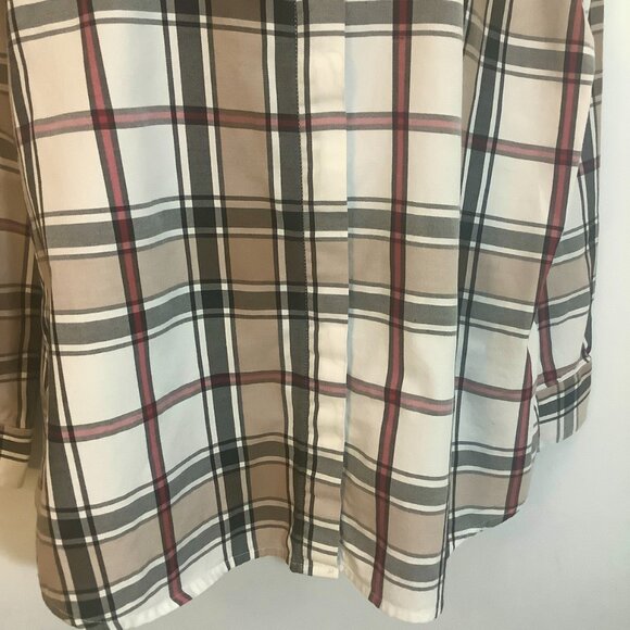 JG Hook Button Blouse Long Sleeve White Gray Plaid PL - Picture 4 of 9